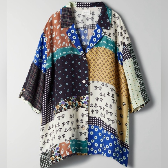 Aritzia Aries Wilfred Free Printed Button down super oversized shirt XXS - Picture 2 of 8